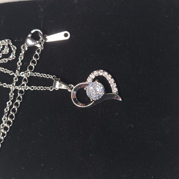 White Gold Plated Gem Heart Necklace - Picture 2 of 3